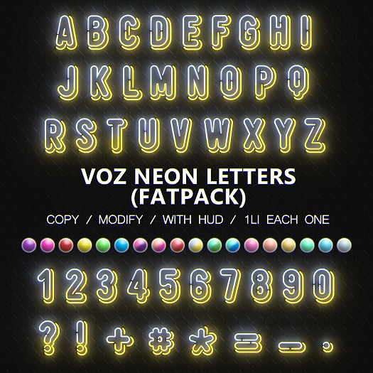 Second Life Marketplace - [VOZ] Neon Letters (Fatpack)